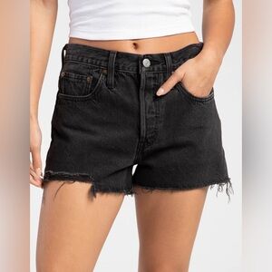 Levi's 501 High Rise Button Fly Distressed Frayed Hem Denim Shorts Black Size 27